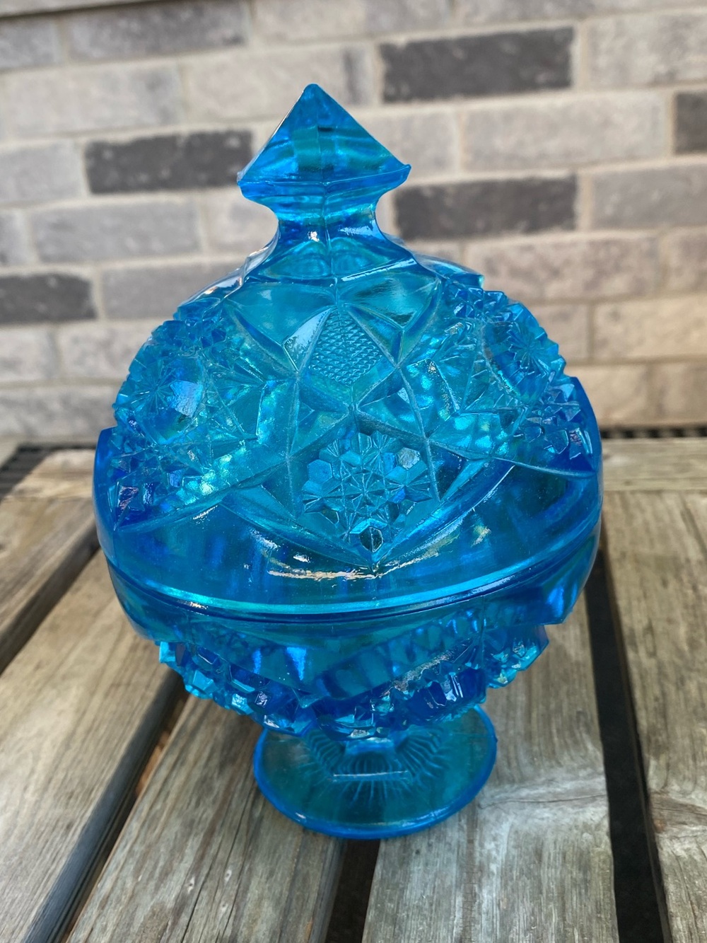 Vintage Pressed Blue Glass Candy Dish with Lid - Elegant Home Accent